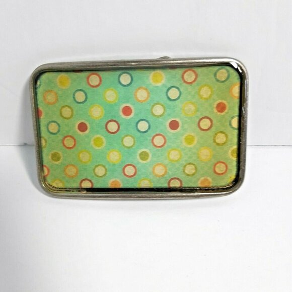 Retro Metal Belt Buckle New Old Stock Polka Dot Multi Color Hippy Made In Canada - Picture 2 of 3
